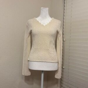 Canyon river blues size s cream chenille sparkly sweater scalloped v neck